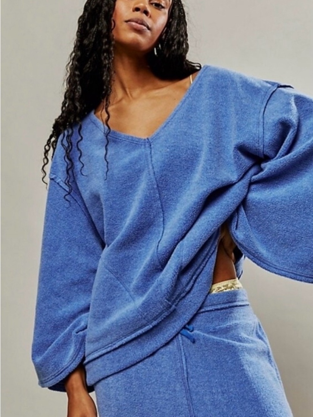 Free People Day Off Fleece Lounge Pullover Blue‎ Mazarine Size medium